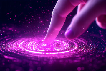 Fingertip activating glowing purple swirling energy