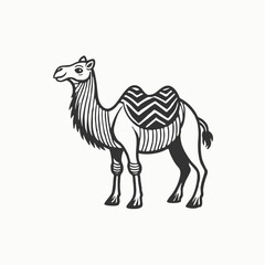 Camel. Hand drawn vector illustration. Can be used separately from your design. Cute Bactrian camel on a white background.