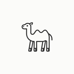 Hand drawn cartoon camel illustration. Camel in the desert landscape, colorful cartoon vector illustration.