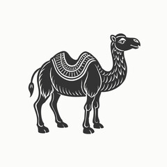 Camel. Hand drawn vector illustration. Can be used separately from your design. Cute Bactrian camel on a white background.