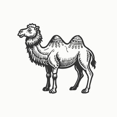 Camel. Hand drawn vector illustration. Can be used separately from your design. Cute Bactrian camel on a white background.
