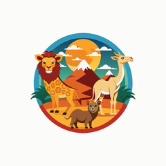 Standing single bactrian camel. Desert animal. Isolated hand drawn minimalist head logo, Icon, element. Vector illustration