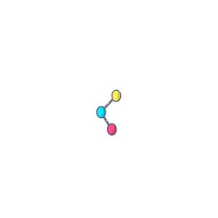 Minimalist molecule icon with three colorful atoms (yellow, blue, pink) connected by lines