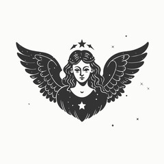 Vintage christmas angel illustration. Fairy silhouettes. Funny fairies in different poses. Little creatures with wings Isolated vector illustration