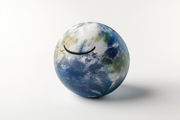 Fototapeta premium An Earth-shaped egg with a hand-drawn smiling face, symbolizing environmental care and a hopeful future.