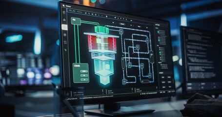 Advanced Quantum Computing Data on Computer Screen. Close Up on Computer Display of an Engineer Developing Solutions for a Quantum Computer Hardware