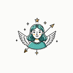 Angel girl in an ornament. Angel hand drawn vector illustration artwork. Female angel vintage drawing Engraving Style Vector illustration