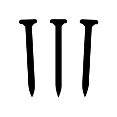 Three black nails vector illustration for construction carpentry and woodworking projects and design
