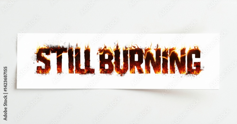 Fototapete fiery text reads still burning. letters appear consumed by flames, creating dramatic visual impact. 