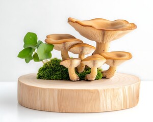 Mushrooms on Wooden Slice