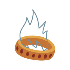 ring is a magical colored gold with crystals in a haze. Antique jewelry in a flat style. Wearing on the arm. Flat color illustration. An isolated illustration. Gold jewelry on the finger