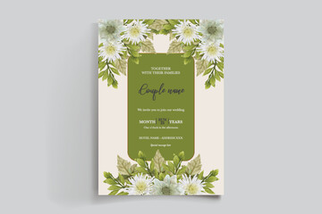 WEDDING INVITATION FRAME WITH FLOWER DECORATIONS AND FRESH LEAVES
