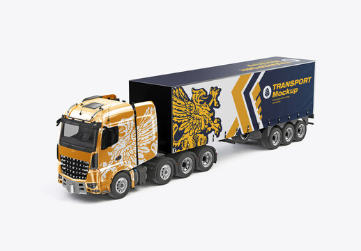  Semi-Trailer Truck Mockup