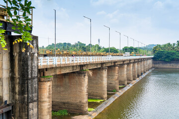 Oorkkadav Chaliyar regulator-cum bridge. Viewpoint is located at, Kozhikode, Kerala, India. 18 April 2025.
