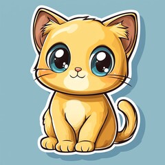 Adorable Kitten: A Cute Cartoon Cat Illustration -  Sweet and Playful Feline Pet, Big Eyes, Fluffy Fur, Yellow Orange Color, Kawaii Manga Anime Style Digital Art Graphic Design
