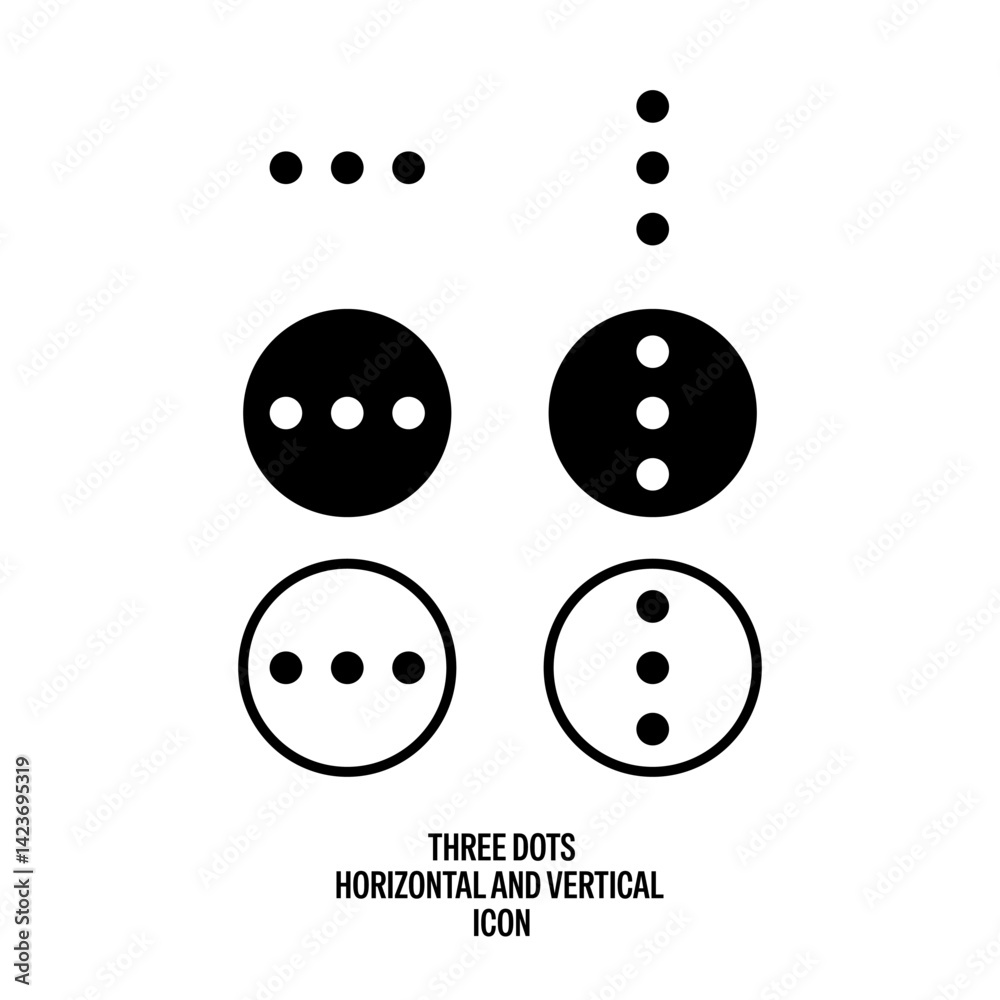 Fototapete three dots horizontal and vertical icons pack black with white background flat design vector illustr