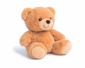 Obraz premium Adorable light brown plush teddy bear sitting on white background