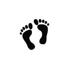 Stylized black human footprints icon. Silhouette of a foot print on white background.