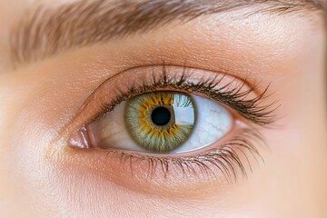 Obraz premium Close-up of green human eye with detailed iris and eyebrow