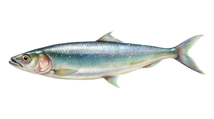 Fototapeta premium Detailed watercolor illustration of a sardine or herring fish on white background