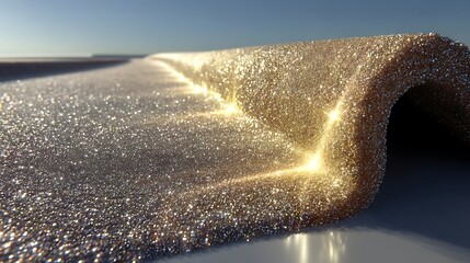 A substance composed of reflective particles with a light source creating glare.