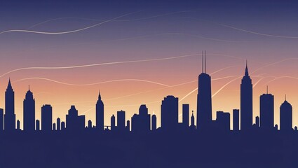 Obraz premium Serene Cityscape Silhouette at Dawn A Minimalist Urban Landscape Illustration