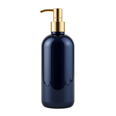 A photo of a green bottle with a gold pump on isolated background