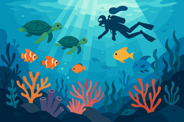 Fototapeta premium A thriving ecosystem of coral reef teeming with varied marine life and activity