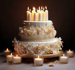 Exquisite cake with candles.