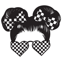 Racelife Mom Messy Bun illustration, Messy Bun Hairband clipart design, Messy Bun Design For Women
