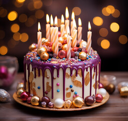 Exquisite cake with candles.