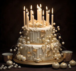 Exquisite cake with candles.