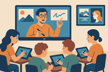 A learning space where pupils acquire digital art skills through the use of tablets and monitors