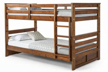wooden bunk, litter on white background