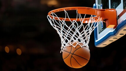 Fototapeta premium Dynamic Basketball Moment: Ball Swishing Through Hoop in Close-Up Shot