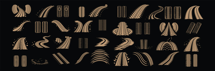 Tire Tread Marks Skid and Drift Texture Vector Illustration. © MdRanju