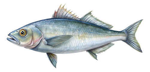Fototapeta premium Detailed watercolor illustration of a fullbodied bluefish with intricate scale details