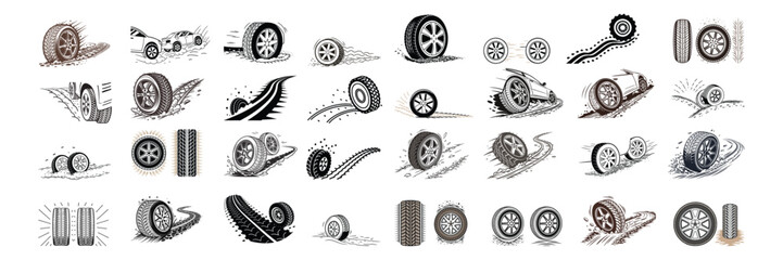 Tire Tread Marks Skid and Drift Texture Vector Illustration. © MdRanju