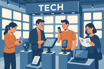 A sleek exhibition display of modern technology at a trade show