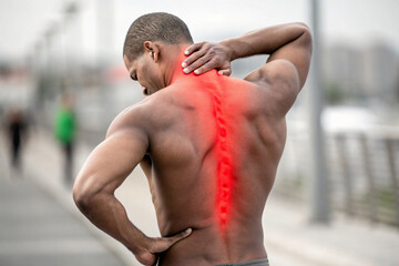 intense back and cervic pain shown in athletic man