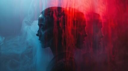 Meta-Spirituality: Composition Exploring Human-Technology Connection Through Fragmented Glass Layers and Distorted Dream Effects