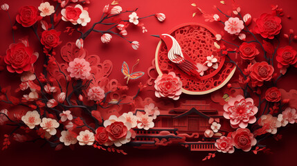 Abstract Chinese style deco in red tones.