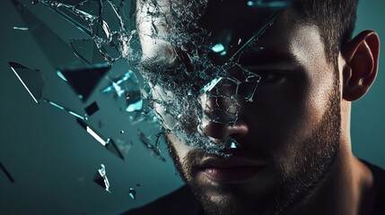 Shattered perceptions: Portrait of a man facing inner turmoil and distress