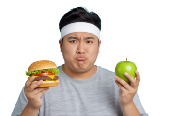 Diet Dilemma: Burger vs. Apple, Funny Choice, Transparent Background