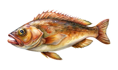 Fototapeta premium Watercolor illustration of a single brown and beige fish on a white background
