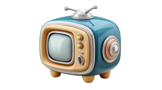 Vintage Shiny Retro TV in Blue and Tan