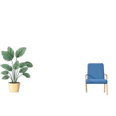 Fototapeta premium A stylish indoor scene featuring a vibrant green plant next to a modern blue chair, perfect for enhancing home decor or office aesthetics, set against a white isolated background.