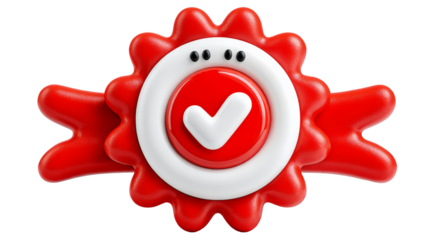 Glossy 3D style certificate badge with tick icon and ribbon