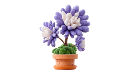 Glossy 3D cartoon flower with soft lavender petals and green stems