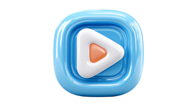 Soft 3D play icon with rounded corners and white arrow